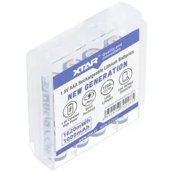 4 Stück XTAR AAA Micro LR03, Li-Ion Akku, 1,5V, 1000mAh, 1620mWh, Aufladbar mit LED-Indikator, mit Aufbewahrungsbox