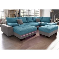 Mr. Couch Wohnlandschaft »Nikita U-Form«, wahlweise mit Kaltschaum (140kg Belastung/Sitz) und Bluetooth-Sound blau