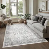 PureCozy Grau Teppich Wohnzimmer 160x230cm Waschbarer Vintage Tepiche for Living Room rutschfest kurzflor Weich Retro Boho Blau Carpet für Schlafzimmer Küchen Büro Esszimmer Bedroom