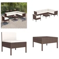 vidaXL 8 tlg. Garten Lounge Set mit Auflagen Poly Rattan Braun - Garten-Sofagarnitur - Garten-Sofagarnituren - Gartensofa-Set - Gartensofa-Sets - Braun