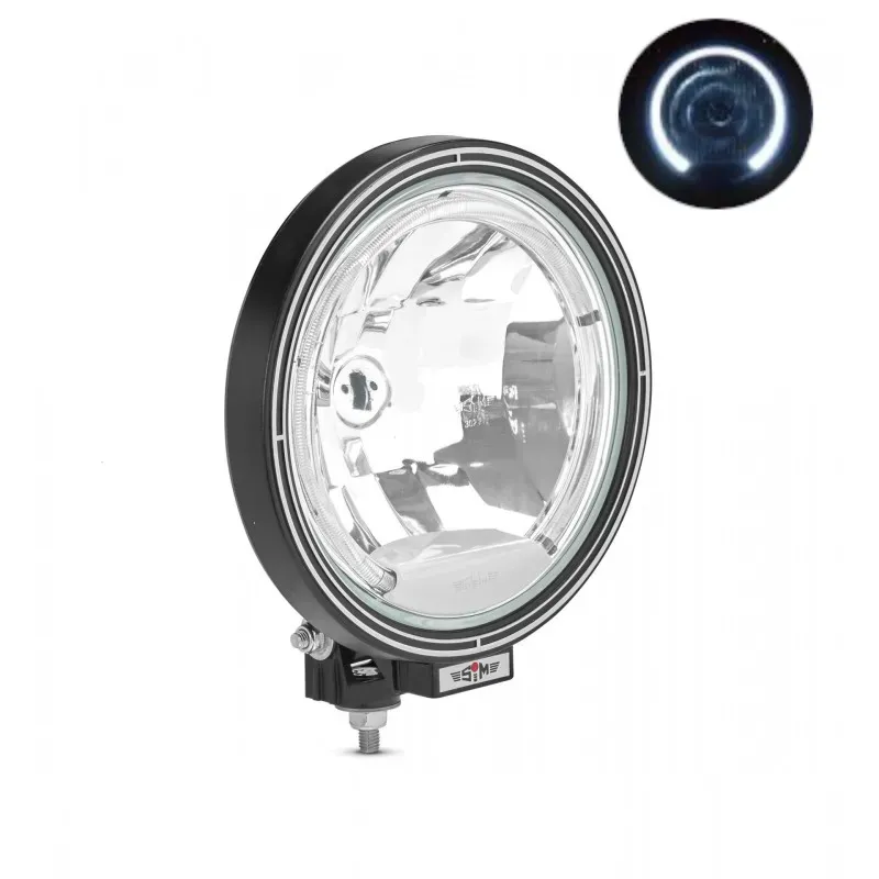 23 cm runder halogener Scheinwerfer / Nebelscheinwerfer mit gerichteter Beleuchtung + LED Angel Eye (Engelsaugen) LED‐Funktion,