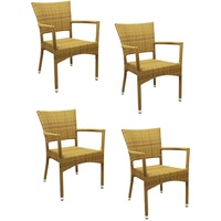 4x KONWAY® ROM Stapelsessel Tabaco Premium Polyrattan Garten Sessel Stuhl Set