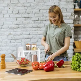Relaxdays Beistellschrank klein mit 5 Ablagen, Mehrzweckschrank für Küche und Bad, schmaler Nische Regalschrank, weiß, Holzwerkstoff, Holz, 31.5x89x24.5 cm, Waschküche, Mehrzweckschränke