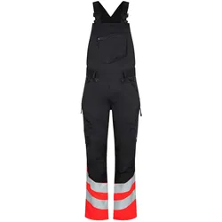 Warnschutz Latzhose "3546-314" Safety UV-Schutz - 44 - schwarz/rot