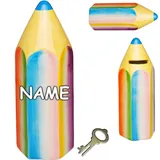 alles-meine.de GmbH große Spardose - bunter Stift - inkl. Name - mit Schlüssel und Schloss - stabile Sparbüchse - aus Porzellan/Keramik - Verschluss - 16 cm - Sparschwein - Sti..