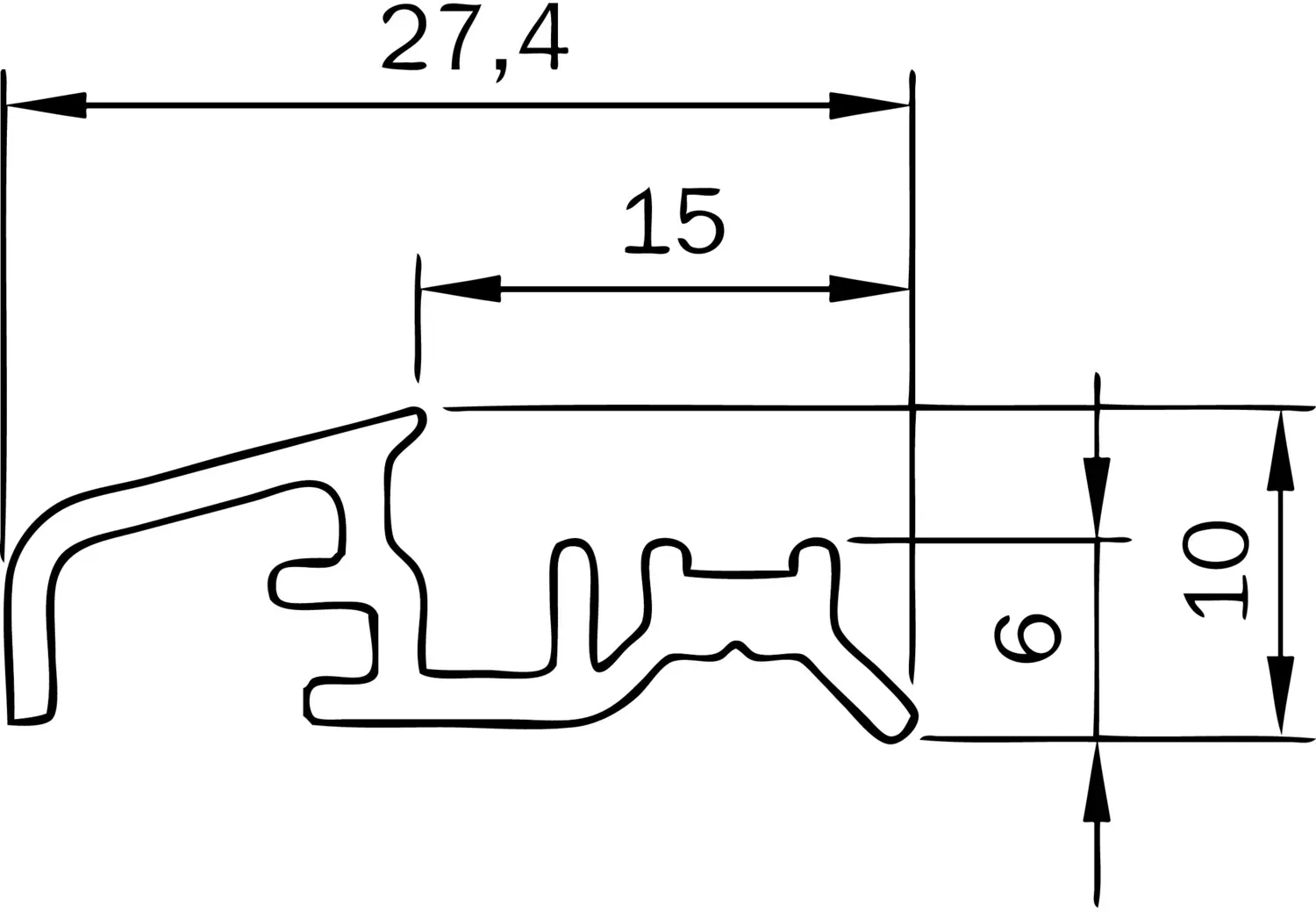 Gluske Wetterschenkel f. EIFEL T, 6000 mm, Aluminium silber eloxiert