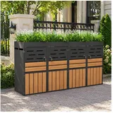 KLAM HOME Mülltonnenbox Außenschrank mit Pflanzkasten, verzinkter Stahl wetterfest (Gartenschrank 66x80x128cm mit Belüftung & Sicherungskette), 2-in-1 Gartenschrank abschließbar platzsparend & dekorativ