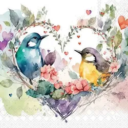 20 Servietten Papier 25x25cm 3-lagig hochwertige Einweg Papierservietten Hochzeitsservietten Motivservietten mit Motiv Turteltauben Vogelpärchen Herz