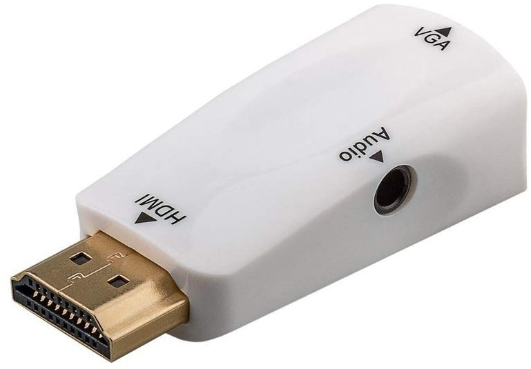 Goobay 44793 Kompakter HDMI / VGA Adapter inkl. Audio, HDMI-Stecker (Typ A) auf VGA-Buchse (15-polig) + Klinke 3,5 mm Buchse (3-Pin, Stereo) vergoldet, weiß
