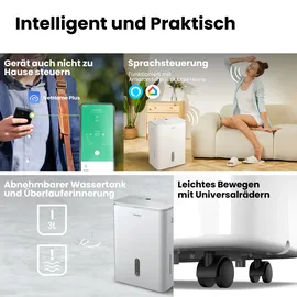 Midea COMFEE' Luftentfeuchter Easy Dry 16L/Tag, 4 Modi, Luftbefeuchter angeschlossen, Wassertank 3 l, Wäschetrockner, Swing-Funktion, für Räume von 32m2/80 m3
