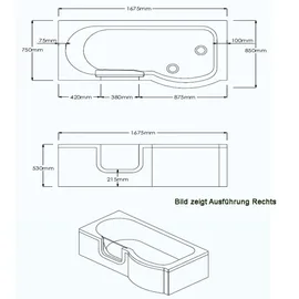 HAK SKALI Badewanne mit Tür 167,5 x 85 cm (Komplett-Set)