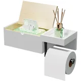 HapiRm Toilettenpapierhalter Ohne Bohren Holz - 4-in-1 Klopapierhalter Ohne Bohren mit Feuchttücherbox, Praktischer Montierter Kein Bohren Klorollenhalter für Badezimmer und Gäste-WC