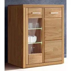 Vitrine HOME AFFAIRE, braun (eiche teilmassiv), Holzwerkstoff eichefarben (Korpus) / Massivholz Eiche (Front), Holz teilmassiv, Schränke