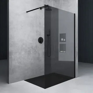 mai & mai Duschwand für Dusche Duschabtrennung 140x200cm Walk-In Schwarz ESG-Sicherheitsglas 10mm NANO Glas BRAM3 Bremen2VG