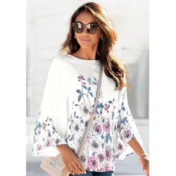 Schlupfbluse, mit Blumenprint und Trompetenärmeln, Blusenshirt, sommerlich, Gr. 34, weiß-bedruckt, , 23634717-34