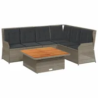 vidaXL 5-tlg. Garten-Lounge-Set mit Kissen Grau Poly Rattan - Grau