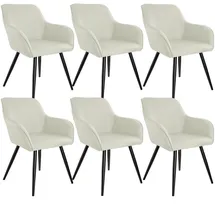 Tectake 6er Set Esszimmerstuhl, Creme, Schwarz,