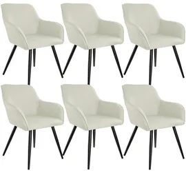 Tectake 6er Set Esszimmerstuhl, Creme, Schwarz,