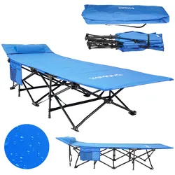24MOVE® Feldbett Campingbett bis 150 kg In-und Outdoor Camping faltbar mit Seitentasche und Kissen