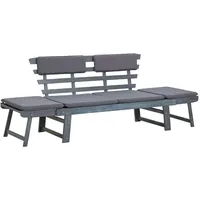 VidaXL Gartenbank mit Auflagen 2-in-1 190 cm Grau Massivholz