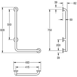 KWC AR Winkelgriff, CONTINA, Edelstahl, Winkel 90 Grad, Ausf. re, 493x828x82 mm
