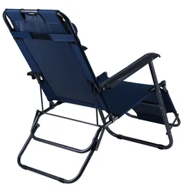 ETC Shop Klappstuhl Gartenstuhl mit Kopfkissen Strandstuhl Sonnenliege Hochlehner Campingstuhl Liegestuhl klappbar, Metall Textil blau schwarz, max. 100kg, L 153 cm