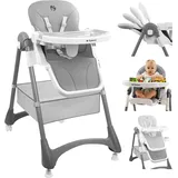 Tulano Morsel 30 Hochstuhl Baby, höhenverstellbar, klappbar, mit Tablett, 5-Punkt-Gurt, abnehmbares Tablett spülmaschinenfest, für Babys ab 6 Monate, Kinderhochstuhl Grau