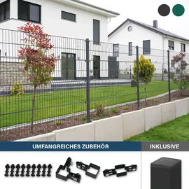 Home Deluxe Doppelstabmattenzaun MORATA Höhe: 120 cm / Länge: 10 m 1x Eckpfosten I Gartenzaun, Mattenzaun - Grau