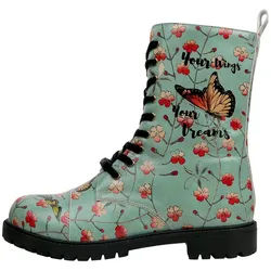 Schnürboots DOGO "Damen Zipsy Your Wings, Your Dreams Vegan Damen Stiefel / female", Damen, Gr. 41, Normalschaft, grün, Lederimitat, Schuhe, Vegan