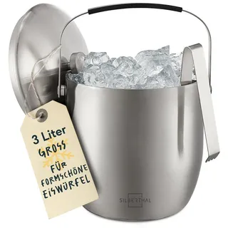 SILBERTHAL Eiswürfelbehälter 3L – Doppelwandig Isoliert – Eisbehälter mit Deckel & Zange – Eiskübel Ice Bucket für Cocktails, Wein, Sekt & Alkoholfreies – Weinkühler Flaschenkühler