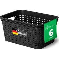 Novaliv 6x Aufbewahrungskorb in Rattan-Optik ohne Deckel | Schwarz