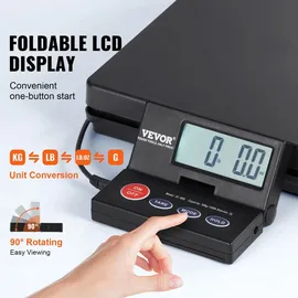 Vevor Plattformwaage 10g-50kg Paketwaage 2g Genauigkeit Digitalwaage kg/lbs/lbs:oz/g Zählwaage 250x250x43mm ABS-Gehäuse Tara-/Hold-Funktionen AC/DC-Netzteil Industriewaage Briefwaage Waage