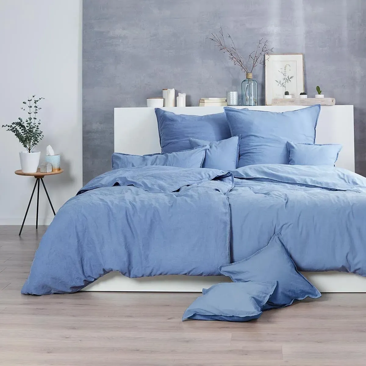 Enrico Coss Bettwäsche Stonewashed 155x220 cm + 80x80 cm | denim - blau