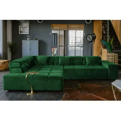KAWOLA Sofa NEVADA Ecksofa Velvet smaragd Recamiere links