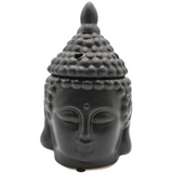Dekohelden24 Duftlampe als Buddhakopf in schwarz/Aromalampe/Duftlicht/Duftstövchen, aus Keramik, Größe: H/B ca. 20 x 11 cm, 20 cm