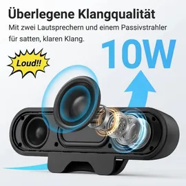 Zetiy P42C PC Lautsprecher 10W mit Monitor Clip, USB Lautsprecher für PC Laptop Notebook, Monitor, Plug & Play, Platzsparend für Büro G... - Schwarz
