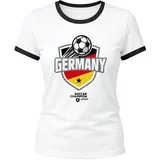 MoonWorks® Damen Fan-Shirt WM-Shirt Badge Germany Deutschland Flagge Fußball Weltmeisterschaft 2026 Retro Fan-Trikot Weiss-schwarz XL - XL