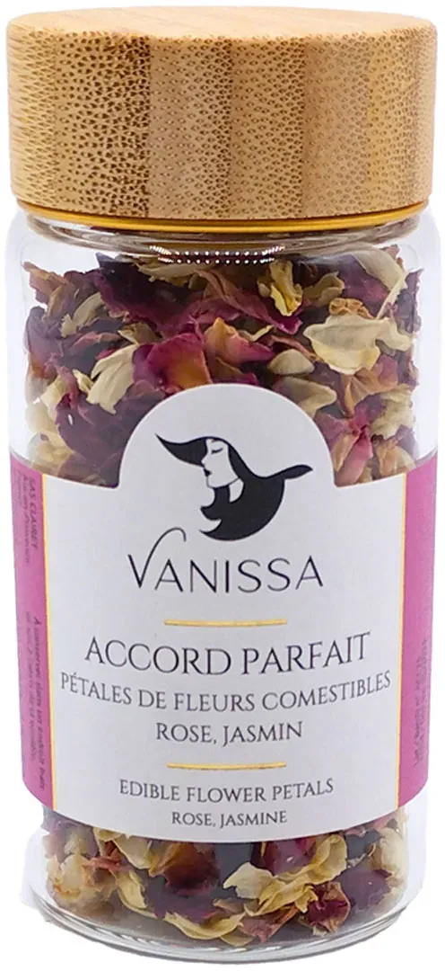 Vanissa Accord Parfait - Essbare Blütenblätter: Rose und Jasmin im Glasbehälter