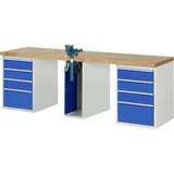 PROREGAL Werkbank Serie 7000 - Modell 7510 | HxBxT 84x250x70cm | 8x Schublade + 1x Schrank inkl. SchPROREGALbstock | Schubladenmaße 8x180mm