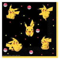 Amscan 9917107 Offiziell lizenzierte Pokémon-Servietten für Kindergeburtstag, 16 Stück,
