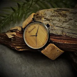 Holzwerk Germany Holzwerk KLAARST flache Damen, Herren Kork & Edelstahl Holz Uhr, beige, schwarz