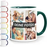 SpecialMe® Tasse personalisiert Fotocollage Fototasse 9 Fotos persönliches Foto-Geschenk Kaffeetasse Bild selbst gestalten Weiss-innen-gruen standard