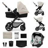 Kinderkraft MOOV2 Kinderwagen 3 in 1 Kinderwagenset bis 26 kg mit Kindersitz I-SIZE 40-75 cm, Buggy Funktion, Liegeposition verstellbar, Große ausziehbare Verdeck, Eva-Schaum-Räder, Grau