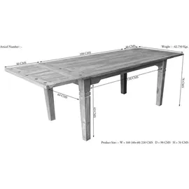 Massivmoebel24 Esstisch mit Ansteckplatten Sheesham 160-200/240x90x76 grau geölt LEEDS #53
