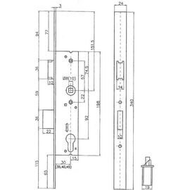 BEVER RR-Einsteckschl.PZW 24/40/92/10mm DIN L/R VA Riegelausschl.22mm 340mm BEVER