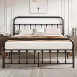 VECELO Bettrahmen 140 x 200 cm, Metallbett mit Hohem Kopfteil, Moderner Minimalistischer Doppelbett für Schlafzimmer Gästezimmer Viel Stauraum unter dem Bett, Schwarz