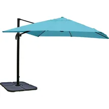 MCW Gastronomie-Ampelschirm MCW-A96, Sonnenschirm, 3x3m (Ø4,24m) Polyester/Alu 23kg ~ türkis mit Ständer