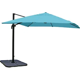 MCW Gastronomie-Ampelschirm MCW-A96, Sonnenschirm, 3x3m (Ø4,24m) Polyester/Alu 23kg ~ türkis mit Ständer