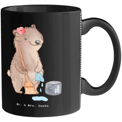 Mr. & Mrs. Panda Tasse Reinigungskraft mit Herz – Schwarz – Geschenk, Kaffeetasse, Schenken, Keramik schwarz