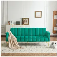 MODFU Schlafsofa Funktionsbett,Samtstoff,klappbares Schlafsofa, Vielseitiges Samt Schlafsofa mit verstellbarer Rückenlehne und Armlehnen, für 2 Personen, multifunktional mit Schlaf-Funktion, mit Relaxfunktion grün